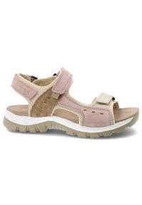 Sandały damskie Artiker, cholewka ze skóry naturalnej nubukowej regulowane paski z zapięciem na rzep, różowe, 58C1813. Zapięcie: rzepy. Kolor: różowy. Materiał: nubuk, skóra. Wzór: paski #4