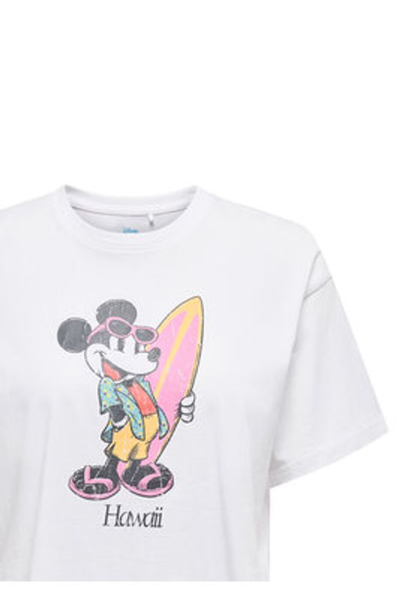 only - ONLY T-Shirt Mickey Minnie 15348126 Biały Regular Fit. Kolor: biały. Materiał: bawełna