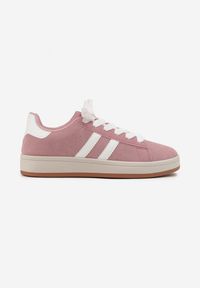 Born2be - Różowo-Białe Sneakersy z Ozdobnymi Paskami Rilanira. Okazja: na co dzień. Zapięcie: pasek. Kolor: różowy. Materiał: jeans. Wzór: paski #3