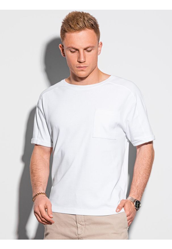 Ombre Clothing - T-shirt męski bawełniany S1386 - biały - XXL. Kolor: biały. Materiał: bawełna