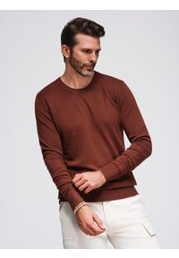 Ombre Clothing - Męski sweter z okrągłym dekoltem z elastycznej dzianiny o klasycznym splocie - bordowy V4 - Rozmiar: L. Okazja: na co dzień. Kolor: czerwony. Materiał: dzianina. Wzór: ze splotem. Styl: klasyczny #4