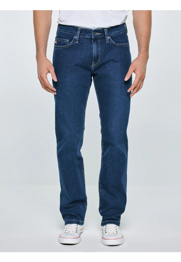 Big-Star - Jeansy męskie dopasowane granatowe Terry 499. Okazja: na co dzień. Stan: obniżony. Kolor: niebieski. Styl: casual