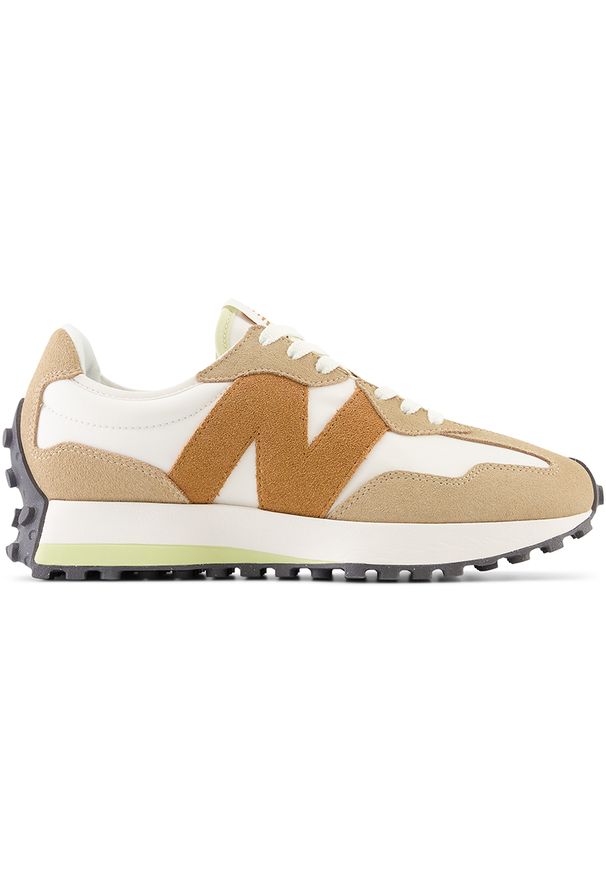 Buty damskie New Balance WS327PT – brązowe. Okazja: na co dzień. Kolor: brązowy. Materiał: materiał, skóra, dresówka, guma. Szerokość cholewki: normalna. Sezon: wiosna