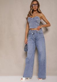 Renee - Niebieskie Jeansy Regular Waist z Szeroką Nogawką Tenophea. Okazja: na co dzień, na spotkanie biznesowe, do pracy. Kolor: niebieski. Styl: biznesowy, casual #5