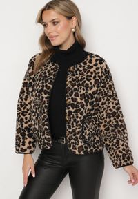 Born2be - Brązowa Panterkowa Futrzana Kurtka z Kieszeniami Sewilaine. Okazja: na co dzień. Kolor: brązowy. Materiał: futro. Styl: casual, elegancki #3