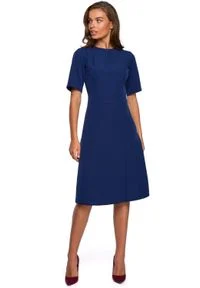 MOE - Sukienka z Kopertowym Dołem - Granatowa. Kolor: niebieski. Materiał: poliester, elastan. Typ sukienki: kopertowe