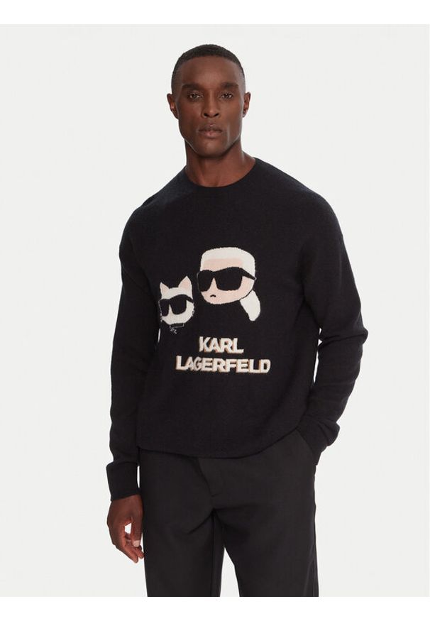Karl Lagerfeld - KARL LAGERFELD Sweter 655030 554306 Czarny Regular Fit. Typ kołnierza: dekolt w karo. Kolor: czarny. Materiał: syntetyk