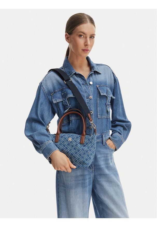 TOMMY HILFIGER - Tommy Hilfiger Torebka Popette Mini Tote Denim Flag AW0AW18612 Niebieski. Kolor: niebieski