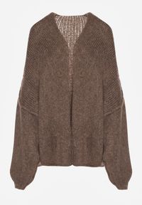 Renee - Jasnobrązowy Niezapinany Kardigan Nietoperzowy z Dodatkiem Wełny i Wiskozy Rallidia. Kolor: brązowy. Materiał: wełna, wiskoza. Wzór: gładki #6