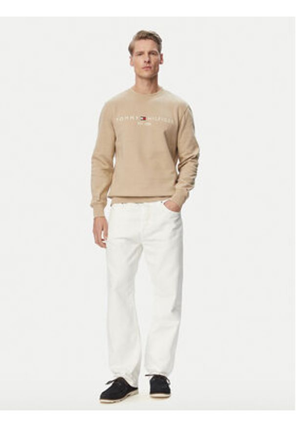 TOMMY HILFIGER - Tommy Hilfiger Bluza Logo MW0MW11596 Beżowy Regular Fit. Kolor: beżowy. Materiał: syntetyk