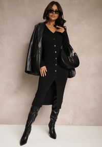 Renee - Czarna Sukienka z Wiskozą na Guziki o Dopasowanym Kroju Vortilora. Okazja: na co dzień. Kolor: czarny. Materiał: wiskoza. Typ sukienki: dopasowane. Styl: elegancki, casual #4