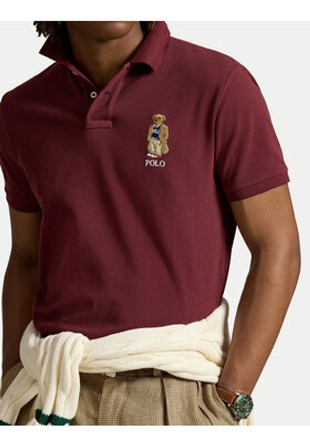 Polo Ralph Lauren Polo 710973159001 Bordowy Custom Slim Fit. Typ kołnierza: polo. Kolor: czerwony. Materiał: bawełna