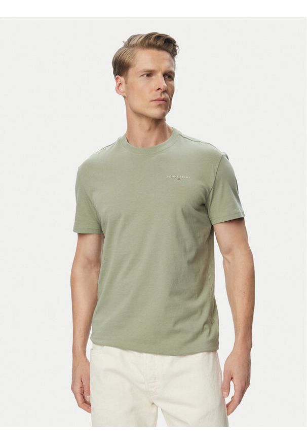 Tommy Jeans T-Shirt Linear Chest DM0DM21780 Zielony jasny Slim Fit. Kolor: zielony. Materiał: bawełna