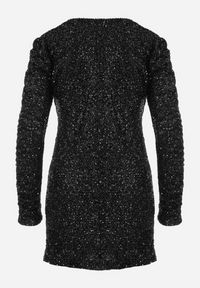 Born2be - Czarna Cekinowa Sukienka Mini z Drapowaniem i Dekoltem w Serek Naviny. Okazja: na imprezę. Typ kołnierza: dekolt w serek. Kolor: czarny. Wzór: aplikacja. Styl: elegancki. Długość: mini #3