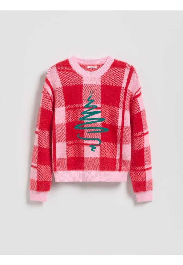 Reserved - Świąteczny sweter z wiskozą - wielobarwny. Materiał: wiskoza. Styl: wizytowy