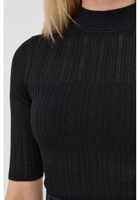Hugo - HUGO sweter 50468011 damski kolor czarny lekki z półgolfem. Kolor: czarny. Materiał: bawełna, dzianina. Wzór: gładki #4