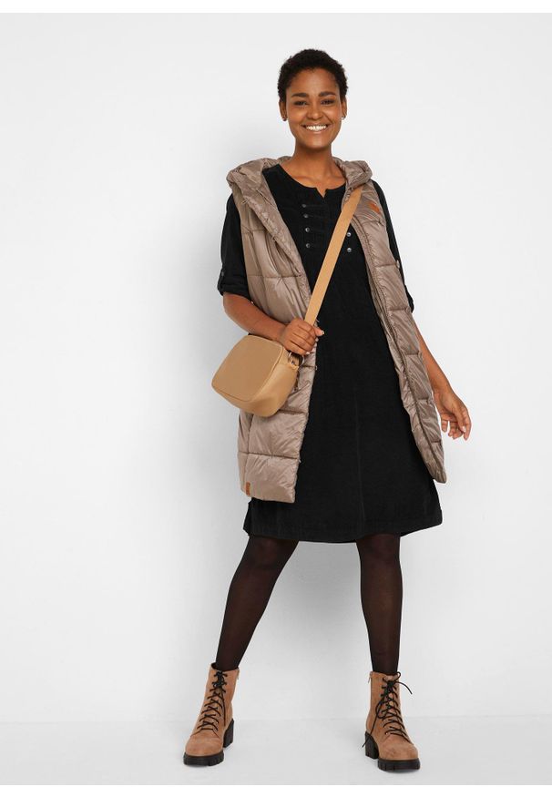 bonprix - Sukienka koszulowa z bawełnianego sztruksu. Kolor: czarny. Materiał: sztruks, bawełna. Typ sukienki: koszulowe