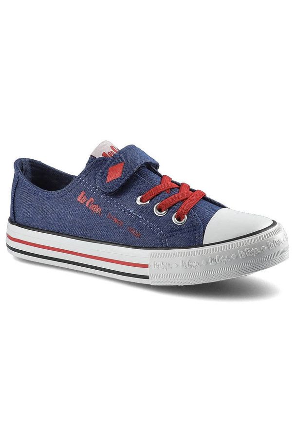 Granatowe Trampki Lee Cooper Dziecięce Buty. Zapięcie: rzepy. Kolor: niebieski. Materiał: tkanina, materiał, guma, jeans. Szerokość cholewki: normalna
