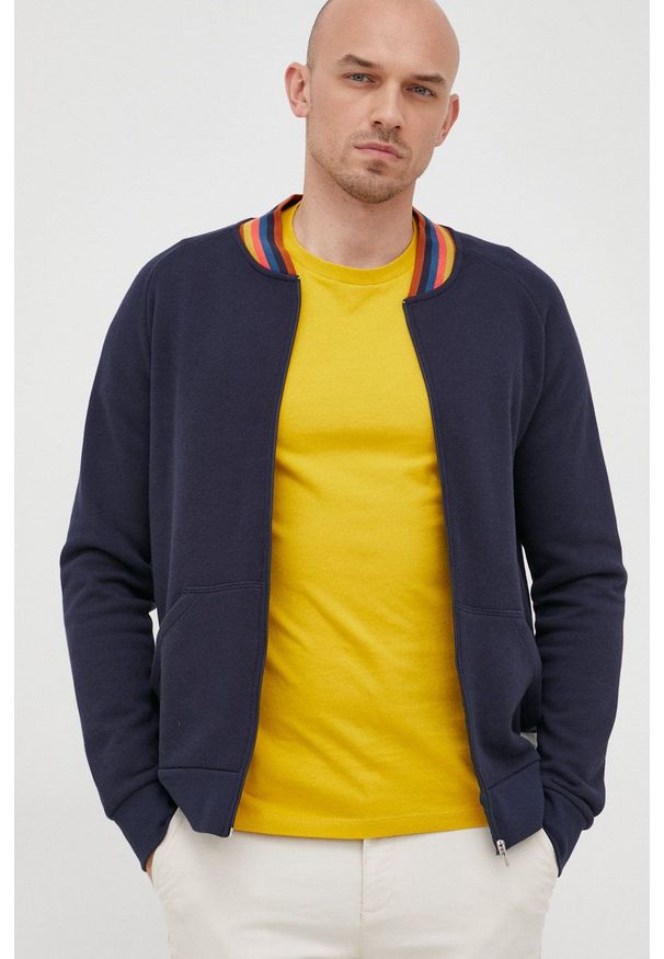 Paul Smith bluza bawełniana męska kolor granatowy. Okazja: na co dzień. Kolor: niebieski. Materiał: bawełna. Długość rękawa: raglanowy rękaw. Styl: casual