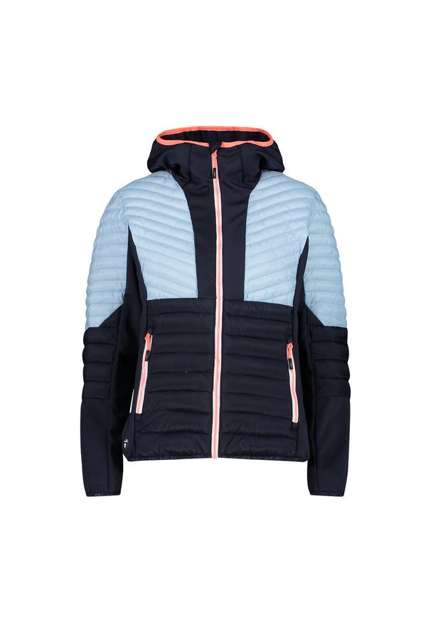 Hybrdowa kurtka z kapturem Unlimitech dla kobiet CMP. Typ kołnierza: kaptur. Kolor: niebieski, wielokolorowy, czarny. Materiał: puch. Sport: narciarstwo, turystyka piesza