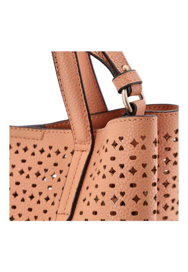 Pomarańczowa Ażurowa Damska Torebka Hispanitas. Kolor: pomarańczowy. Wzór: ażurowy. Sezon: lato. Materiał: skórzane. Styl: elegancki, casual. Rodzaj torebki: na ramię