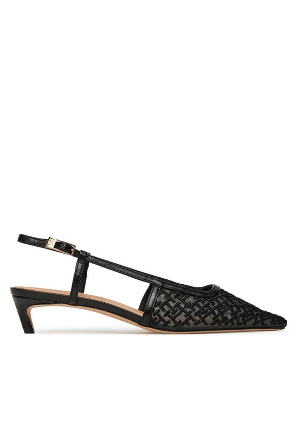 TOMMY HILFIGER - Tommy Hilfiger Sandały Mono Squared Toe Kitten Slingb FW0FW08746 Czarny. Kolor: czarny. Materiał: materiał