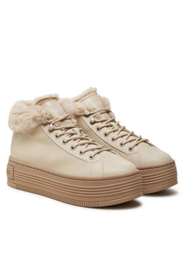 Calvin Klein Jeans Botki Bold Platf Low Laceup Mg YW0YW01590 Beżowy. Kolor: beżowy. Materiał: skóra