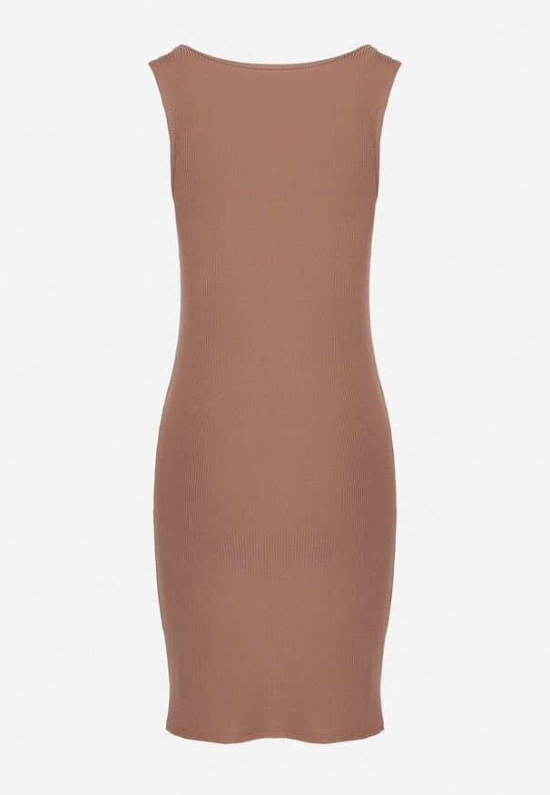 Born2be - Brązowa Dopasowana Sukienka z Bawełną Nerisave. Okazja: na co dzień. Kolor: brązowy. Materiał: bawełna. Typ sukienki: proste. Styl: casual, klasyczny, elegancki