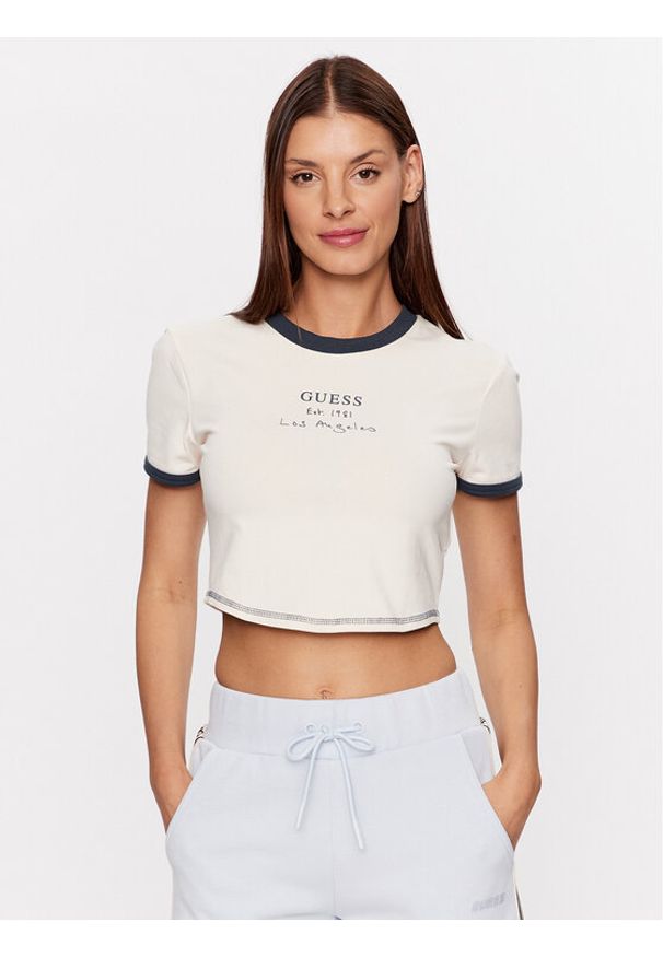 Guess T-Shirt Signature V3GI02 KBNW0 Różowy Slim Fit. Kolor: różowy. Materiał: bawełna