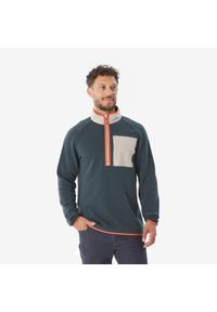 quechua - Sweter turystyczny męski Quechua NH500. Okazja: na co dzień. Typ kołnierza: kołnierzyk stójkowy. Kolor: szary, niebieski, wielokolorowy, beżowy. Materiał: materiał, poliester, bawełna. Styl: sportowy, casual