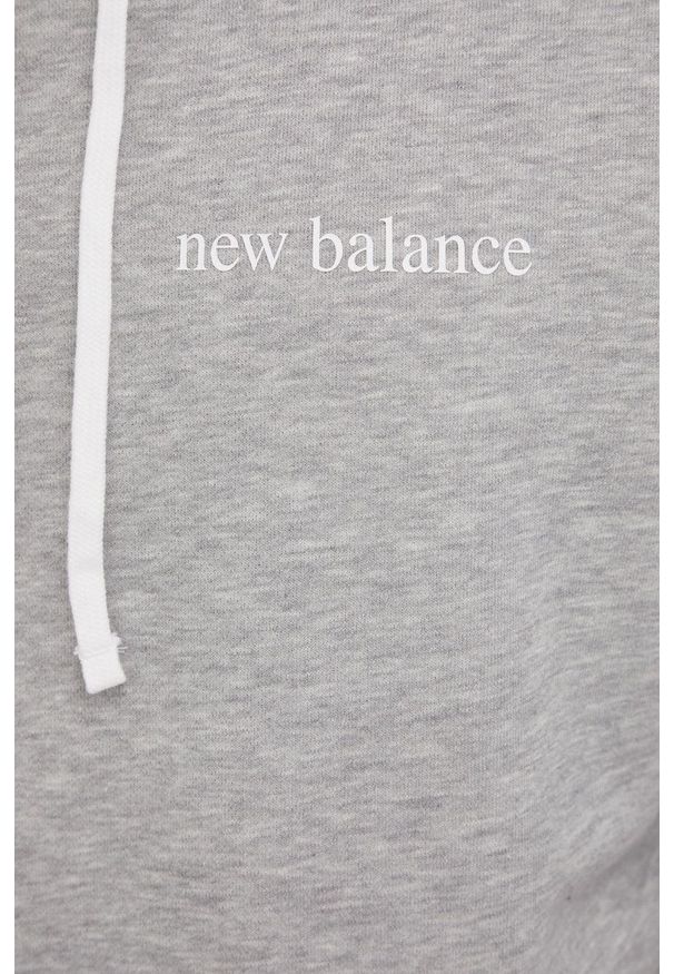 New Balance bluza MT21565AG męska kolor szary z kapturem melanżowa. Typ kołnierza: kaptur. Kolor: szary. Materiał: poliester, bawełna. Wzór: melanż