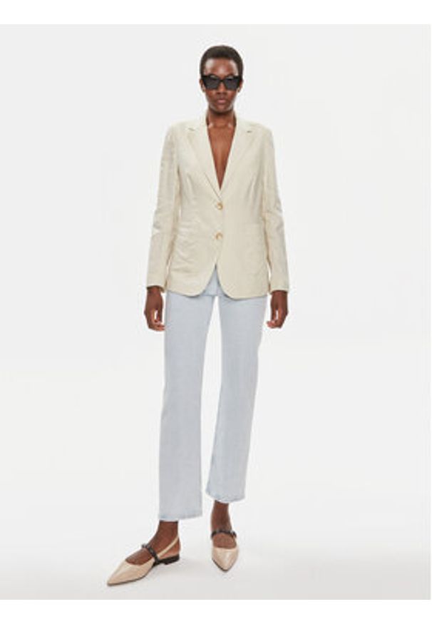 TOMMY HILFIGER - Tommy Hilfiger Marynarka WW0WW42454 Beżowy Regular Fit. Kolor: beżowy. Materiał: len