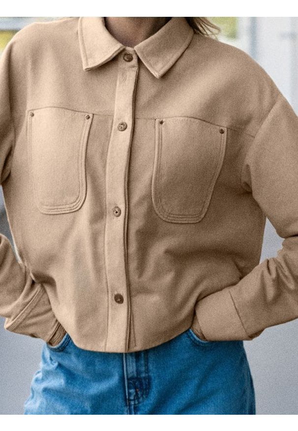 Sinsay - Kurtka z imitacji zamszu - kremowy. Kolor: kremowy. Materiał: zamsz