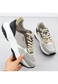 Skórzane sneakersy damskie beżowe eVento 8234. Kolor: beżowy. Materiał: skóra