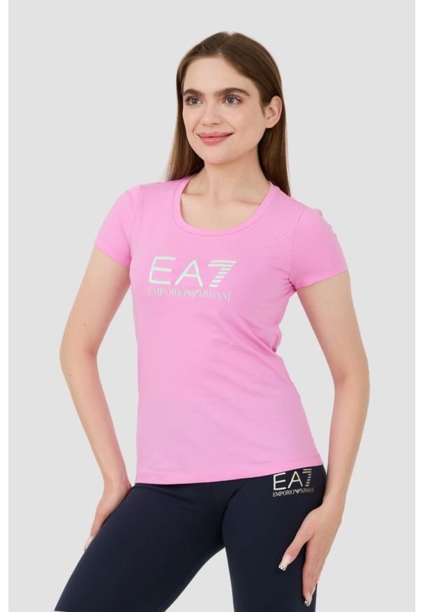 EA7 Emporio Armani - EA7 Różowy damski t-shirt, Rozmiar S. Kolor: różowy