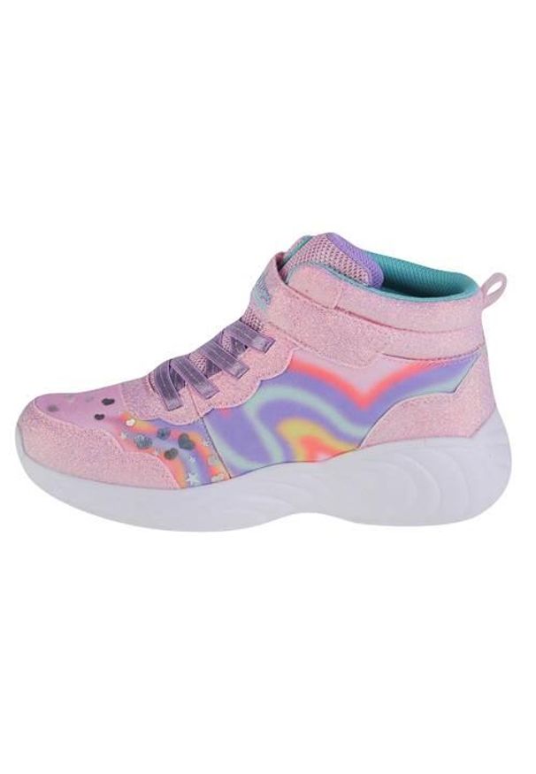 skechers - Buty do chodzenia dla dzieci Skechers Lighted Unicorn Dreams Magical. Wysokość cholewki: za kostkę. Zapięcie: rzepy. Kolor: różowy, wielokolorowy. Materiał: materiał, syntetyk. Szerokość cholewki: normalna. Sport: turystyka piesza