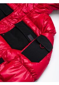 Ombre Clothing - Kurtka męska zimowa C457 - czerwona - XL. Kolor: czerwony. Materiał: poliester. Wzór: aplikacja. Sezon: zima #3