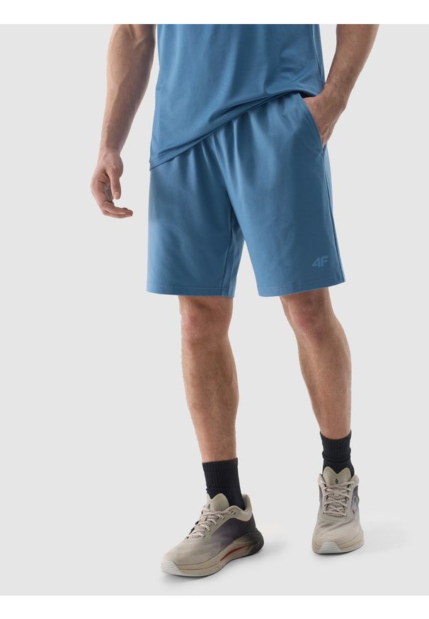 4f - 4F Spodenki treningowe szybkoschnące męskie - niebieskie 3XL. Kolor: niebieski. Materiał: dzianina, elastan, włókno, syntetyk, materiał. Długość: krótkie. Wzór: gładki, jednolity, ze splotem. Sport: fitness