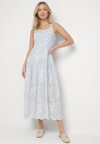 Born2be - Niebieska Sukienka z Wiskozy i Bawełny na Ramiączkach w Stylu Boho w Kwiaty z Guzikami Eldexira. Okazja: na co dzień. Typ kołnierza: dekolt w kształcie V. Kolor: niebieski. Materiał: bawełna, wiskoza. Długość rękawa: na ramiączkach. Wzór: kwiaty. Sezon: lato. Styl: boho #7
