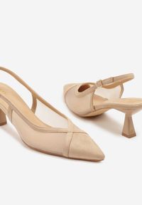 Renee - Beżowe Przezroczyste Sandały Vices na Kaczuszce Typu Slingback Atilessa. Zapięcie: sprzączka. Kolor: beżowy. Materiał: jeans. Sezon: lato. Obcas: na szpilce. Styl: klasyczny, elegancki, wizytowy #6