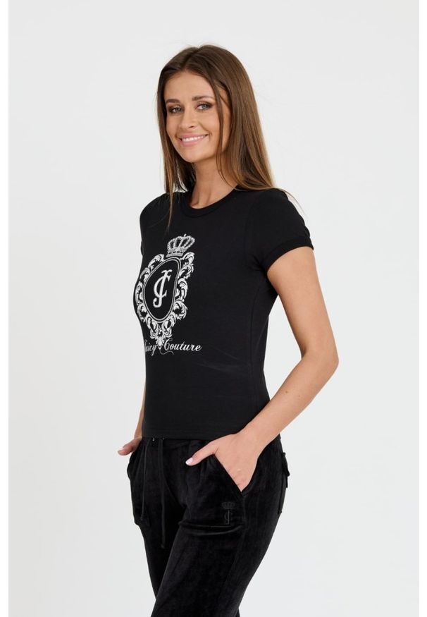 Juicy Couture - JUICY COUTURE Czarny damski t-shirt Heritage Crest Fitted, Rozmiar S. Kolor: czarny
