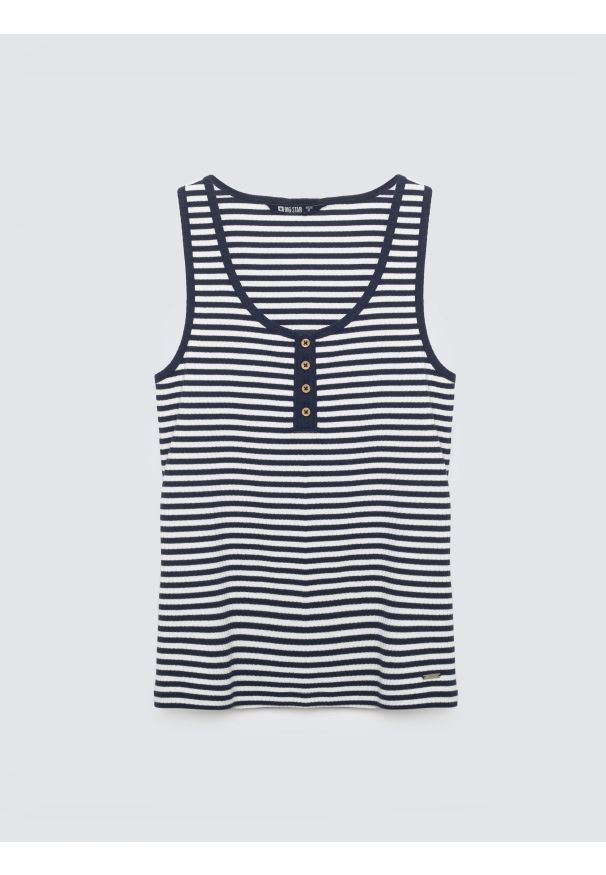 Big-Star - Top damski w paski granatowy Yunsa 403. Okazja: na co dzień. Kolor: niebieski. Materiał: dzianina. Wzór: paski. Styl: casual, klasyczny