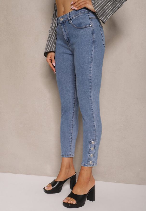 Renee - Niebieskie Jeansy Skinny High Waist Seporie. Stan: podwyższony. Kolor: niebieski. Wzór: aplikacja. Styl: elegancki