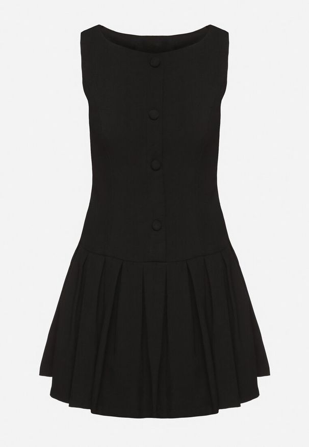 Born2be - Czarna Sukienka z Plisowanym Dołem Tunelia. Okazja: na co dzień. Kolor: czarny. Styl: elegancki, klasyczny, casual