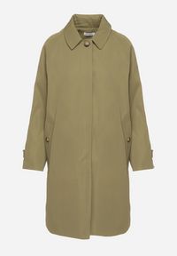 Born2be - Zielony Płaszcz Jednorzędowy z Kołnierzykiem Ronisse. Okazja: na co dzień. Kolor: zielony. Materiał: jeans. Styl: klasyczny, casual, elegancki #2