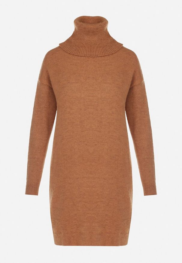 Born2be - Jasnobrązowa Sukienka Dzianinowa Classificator. Okazja: na co dzień. Typ kołnierza: golf. Kolor: brązowy. Materiał: dzianina. Długość rękawa: długi rękaw. Sezon: zima, jesień. Typ sukienki: proste. Styl: casual