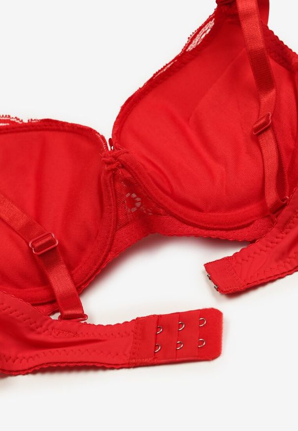 Renee - Czerwony Biustonosz na Ramiączkach z Regulacją i Usztywnianymi Miseczkami oraz Koronką Vimaletis. Kolor: czerwony. Materiał: koronka. Wzór: koronka