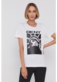 DKNY - Dkny - T-shirt. Okazja: na co dzień. Kolor: biały. Materiał: dzianina. Wzór: aplikacja. Styl: casual #5