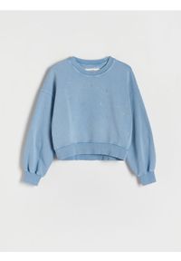Reserved - Bluza z cyrkoniami - niebieski. Kolor: niebieski. Materiał: bawełna, dzianina. Długość: krótkie