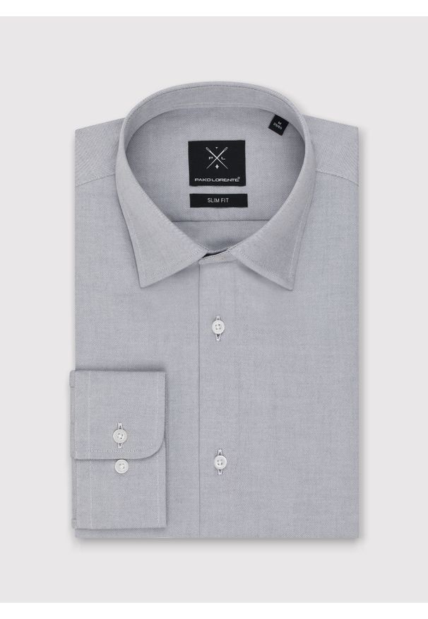 Pako Lorente - PAKO LORENTE – Gładka koszula męska w kolorze szarym. Kolor: szary, niebieski, beżowy, wielokolorowy. Materiał: bawełna. Długość rękawa: długi rękaw. Długość: długie. Wzór: gładki